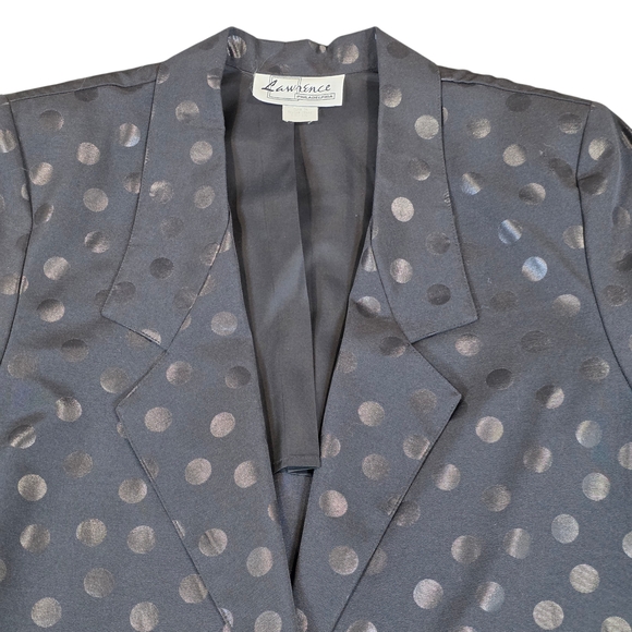 VINTAGE LAWRENCE 90s Polka Dot Blazer | L | Black | Retro Tailored Jacket - Picture 4 of 14